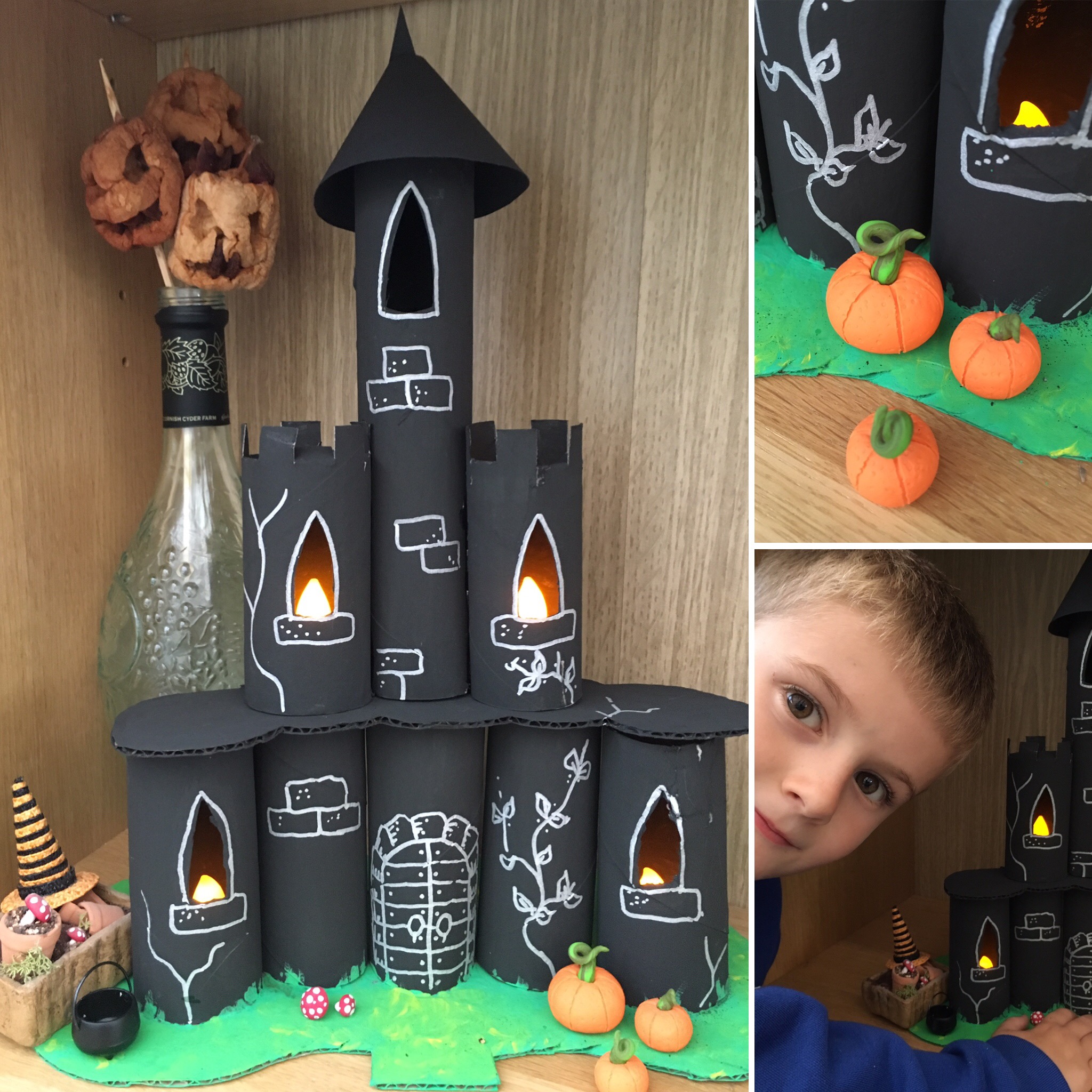 Halloween Castle made from toilet roll tubes by Lottie Makes