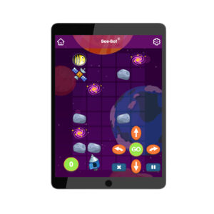 Image shows a screenshot of the Bee-Bot App space game