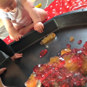 sensory jelly play in a tuff spot