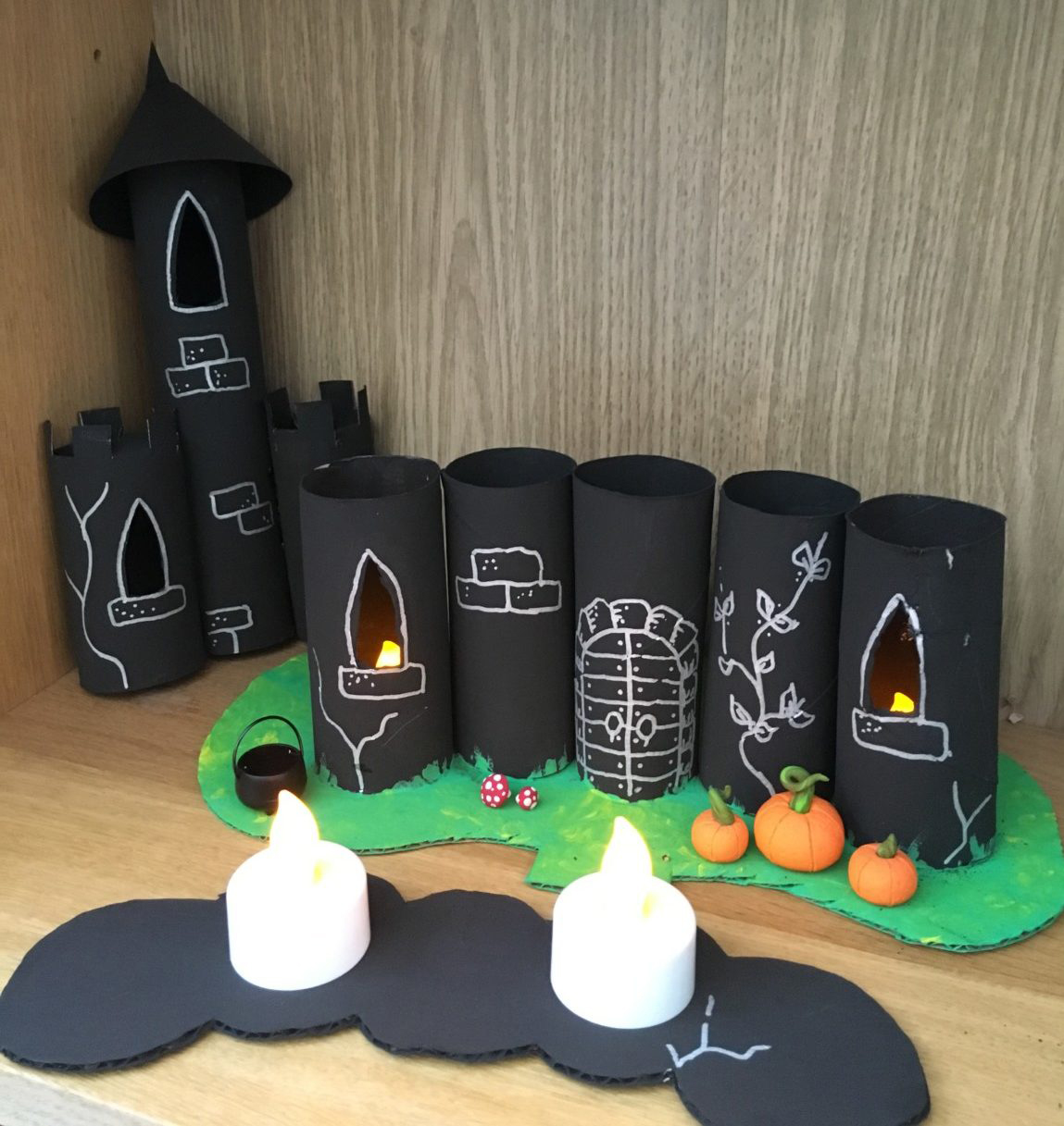 Halloween Castle made from toilet roll tubes