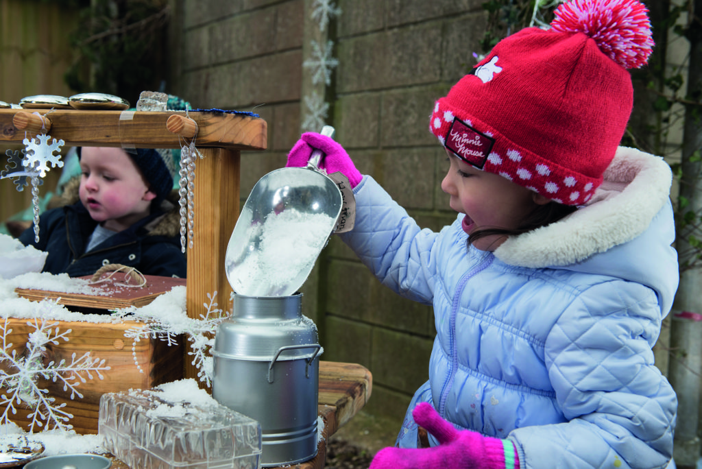 messy play with snow and ice outdoors