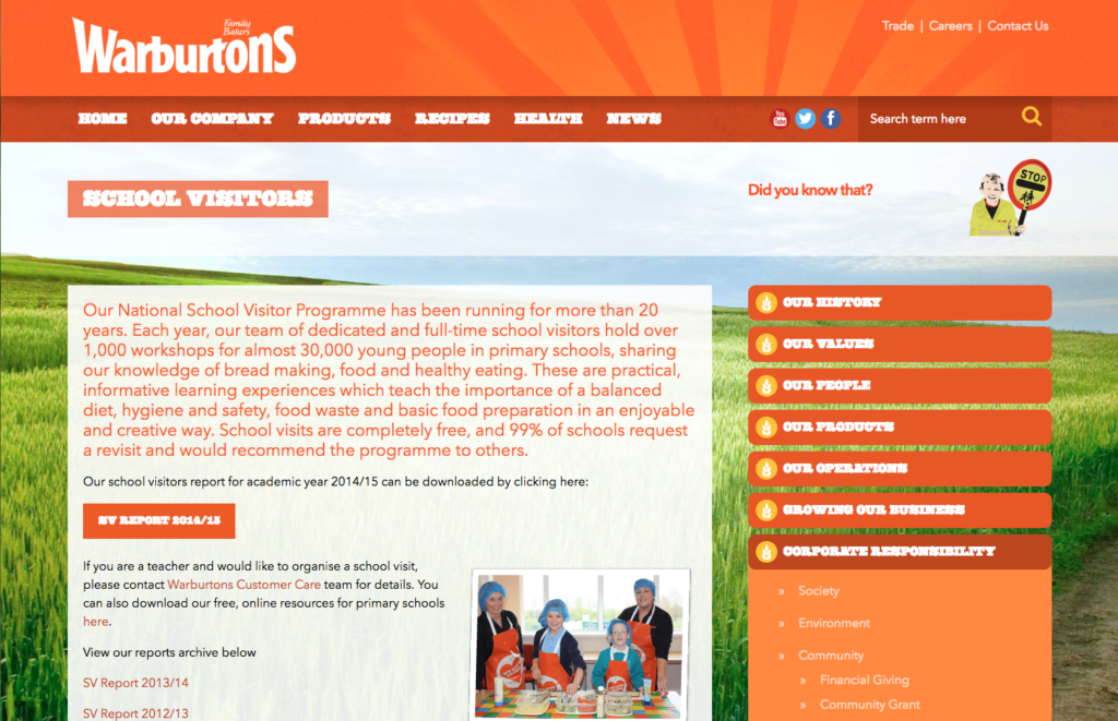 warburtons free school visits