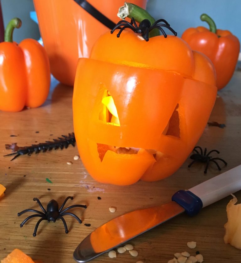 Orange pepper Halloween carving activity