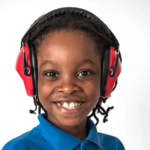 School child wearing TTS Children's Ear Defenders