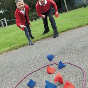 Primary aged school children playing the TTS Bean Bag Boccia Game