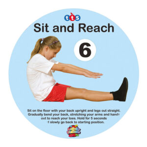 TTS Fitness Sequence Floor Spot Marker showing a 'Sit and Reach' move