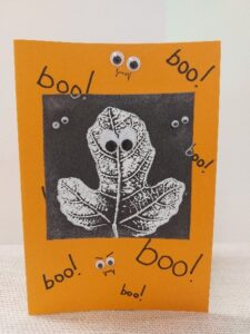 Halloween mono-print leaf card