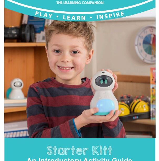 Front cover of Kitt Activity guide, featuring an image of a school boy holding Kitt, and the title.