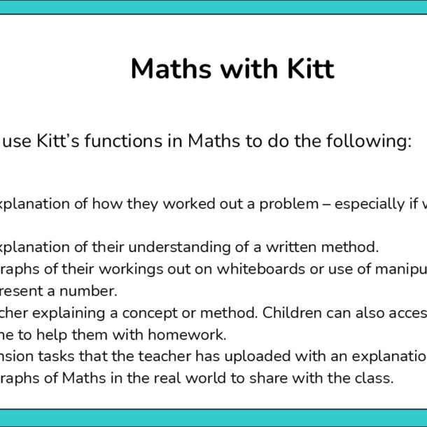 Picture of a list of ideas to use Kitt for maths learning