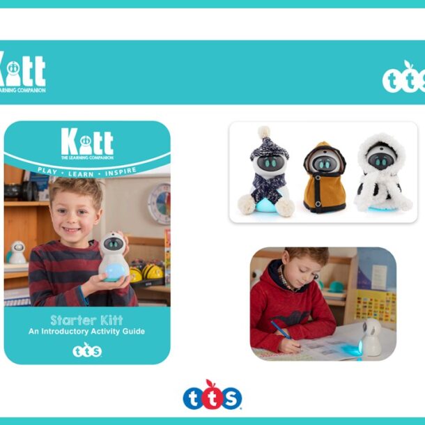 Kitt Activity Guide Front Cover, featuring a school boy using Kitt and a photograph of Kitt in different outfits.
