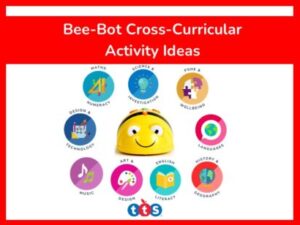 Bee-Bot Cross-Curricular Activity Ideas Front Cover, featuring an image of Bee-Bot surrounded by primary curriculum subject icons