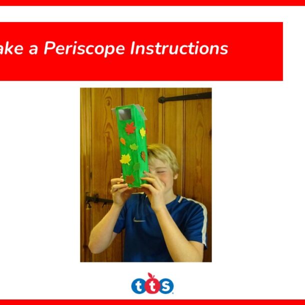 Front cover for how to make a periscope, featuring the title and a photograph of a boy using a homemade periscope.