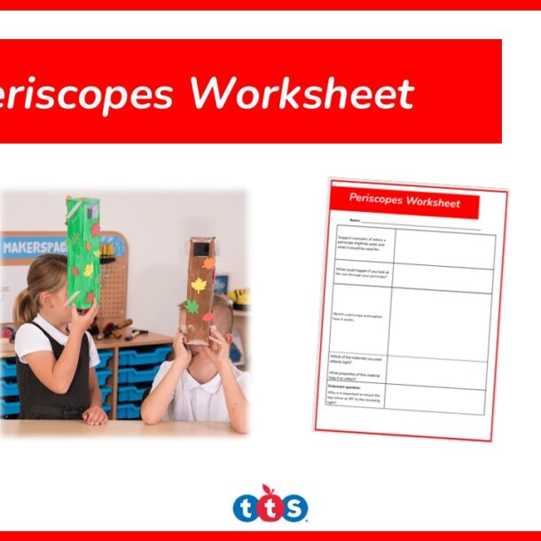Periscopes Worksheet Front Cover, featuring an image of children using homemade periscopes and an image of the worksheet.