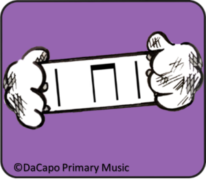 Cartoon image of two animal paws holding rhythm symbols for teaching pitch, rhythm and pulse. 