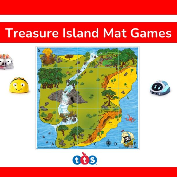 Treasure Island Mat Games Front Cover, featuring an image of the treasure island mat and a Bee-Bot, Blue-Bot and Loti-Bot